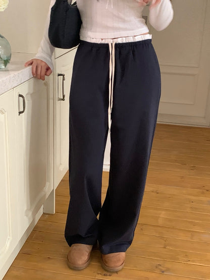 Elastic Waist Ruffle Trim Casual Pants