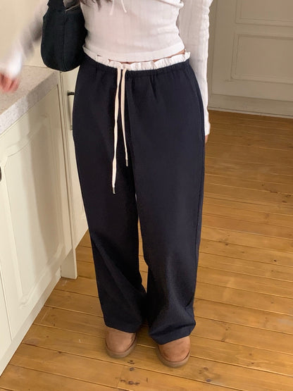 Elastic Waist Ruffle Trim Casual Pants