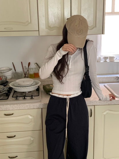 Elastic Waist Ruffle Trim Casual Pants