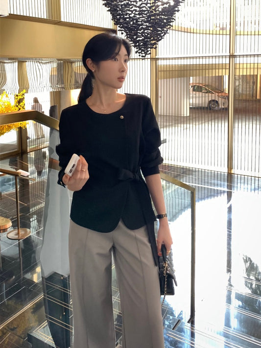 圓領一粒扣綁帶外套