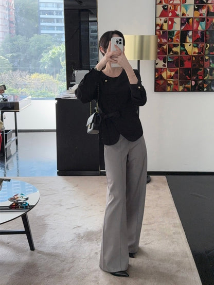 圓領一粒扣綁帶外套