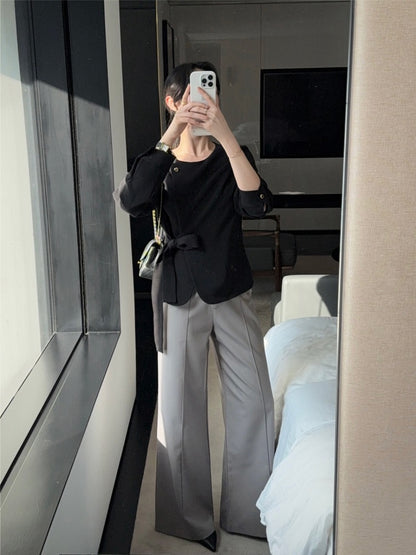 圓領一粒扣綁帶外套