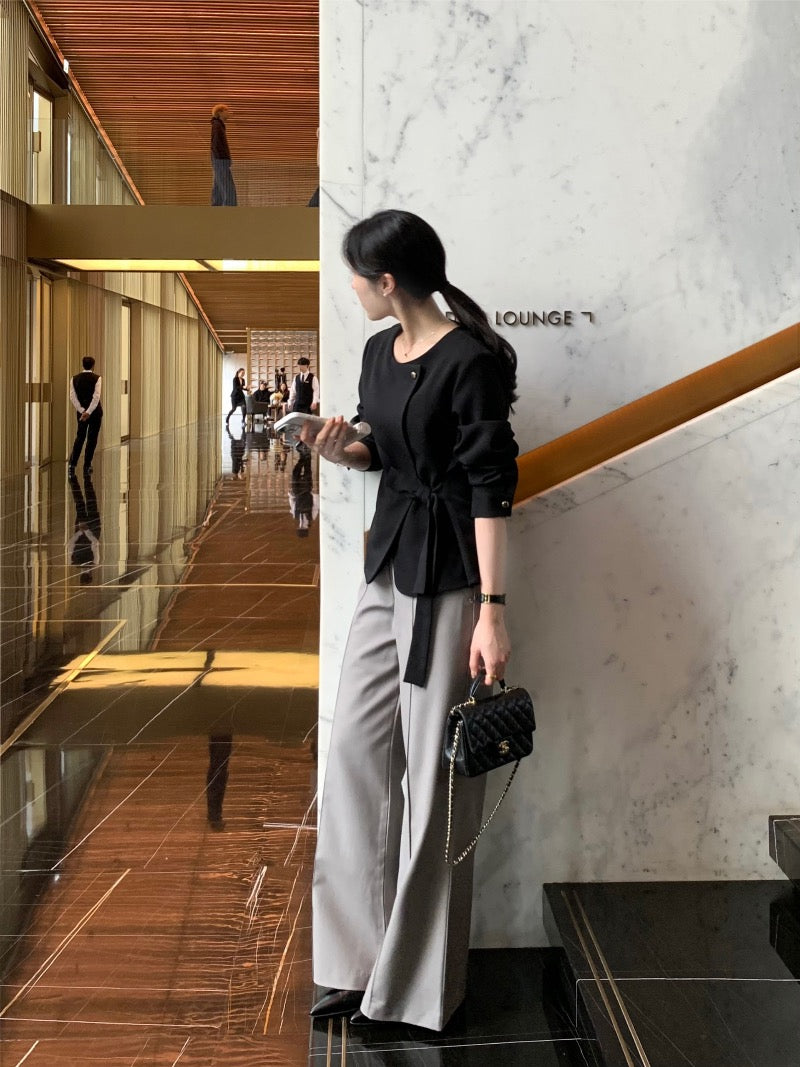 圓領一粒扣綁帶外套