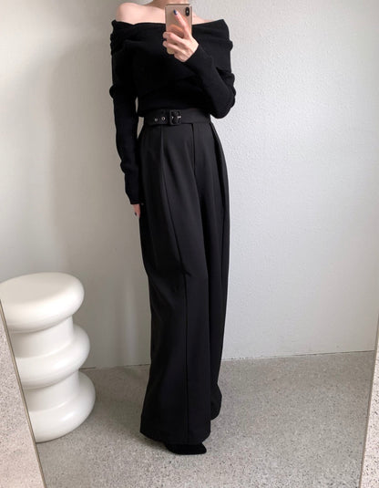 High-waisted button-up wide-leg casual trousers
