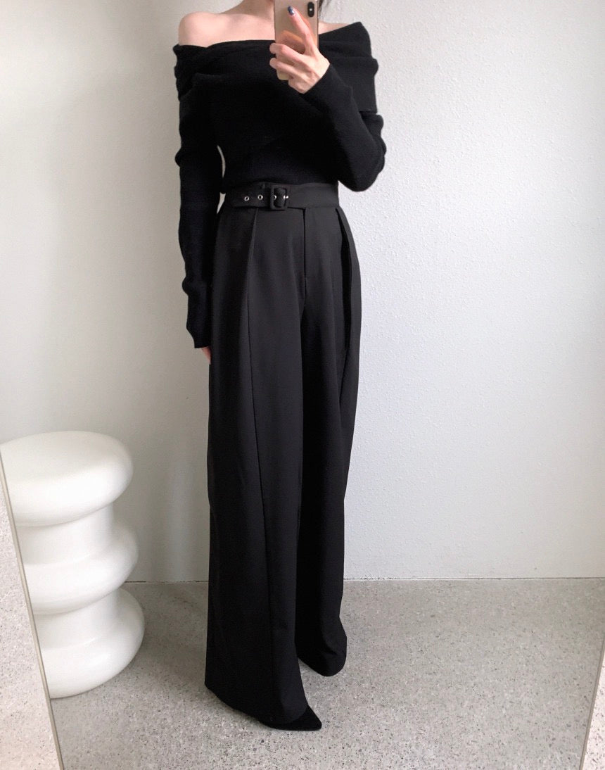 High-waisted button-up wide-leg casual trousers