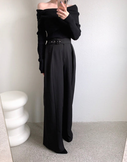 High-waisted button-up wide-leg casual trousers