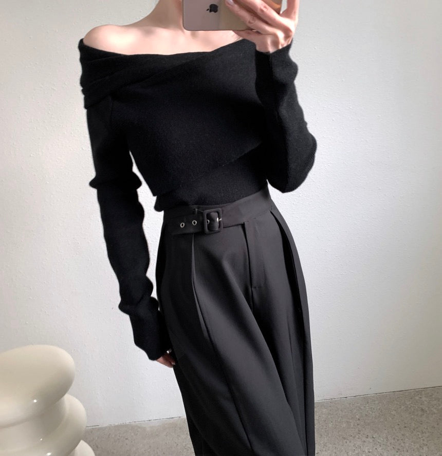 High-waisted button-up wide-leg casual trousers