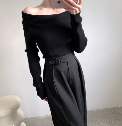 High-waisted button-up wide-leg casual trousers