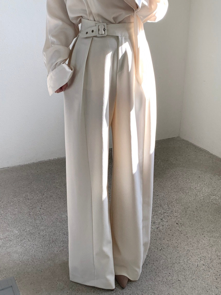 High-waisted button-up wide-leg casual trousers