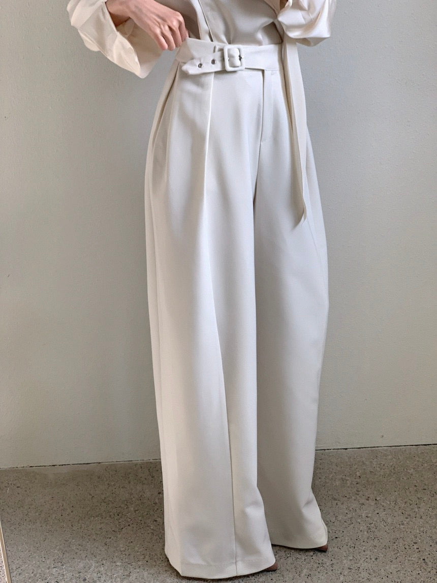 High-waisted button-up wide-leg casual trousers