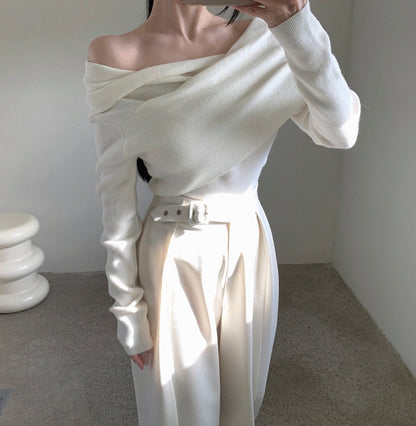 High-waisted button-up wide-leg casual trousers