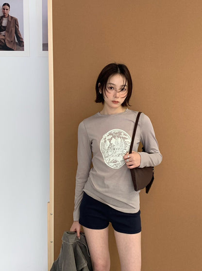 復古印花長袖T恤