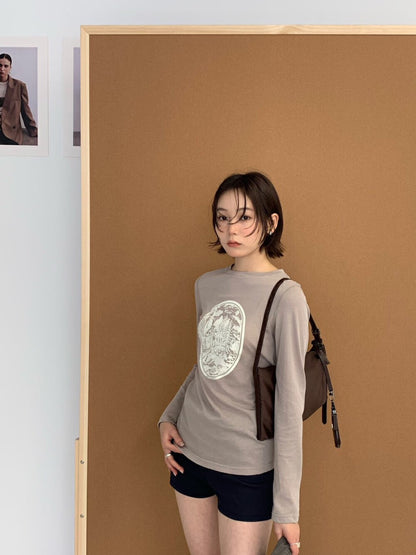 復古印花長袖T恤