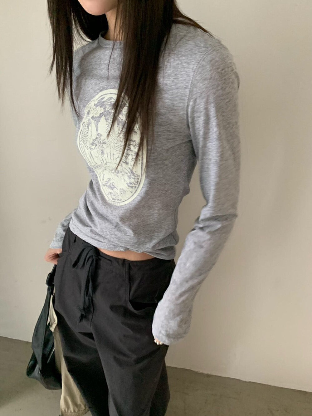 復古印花長袖T恤