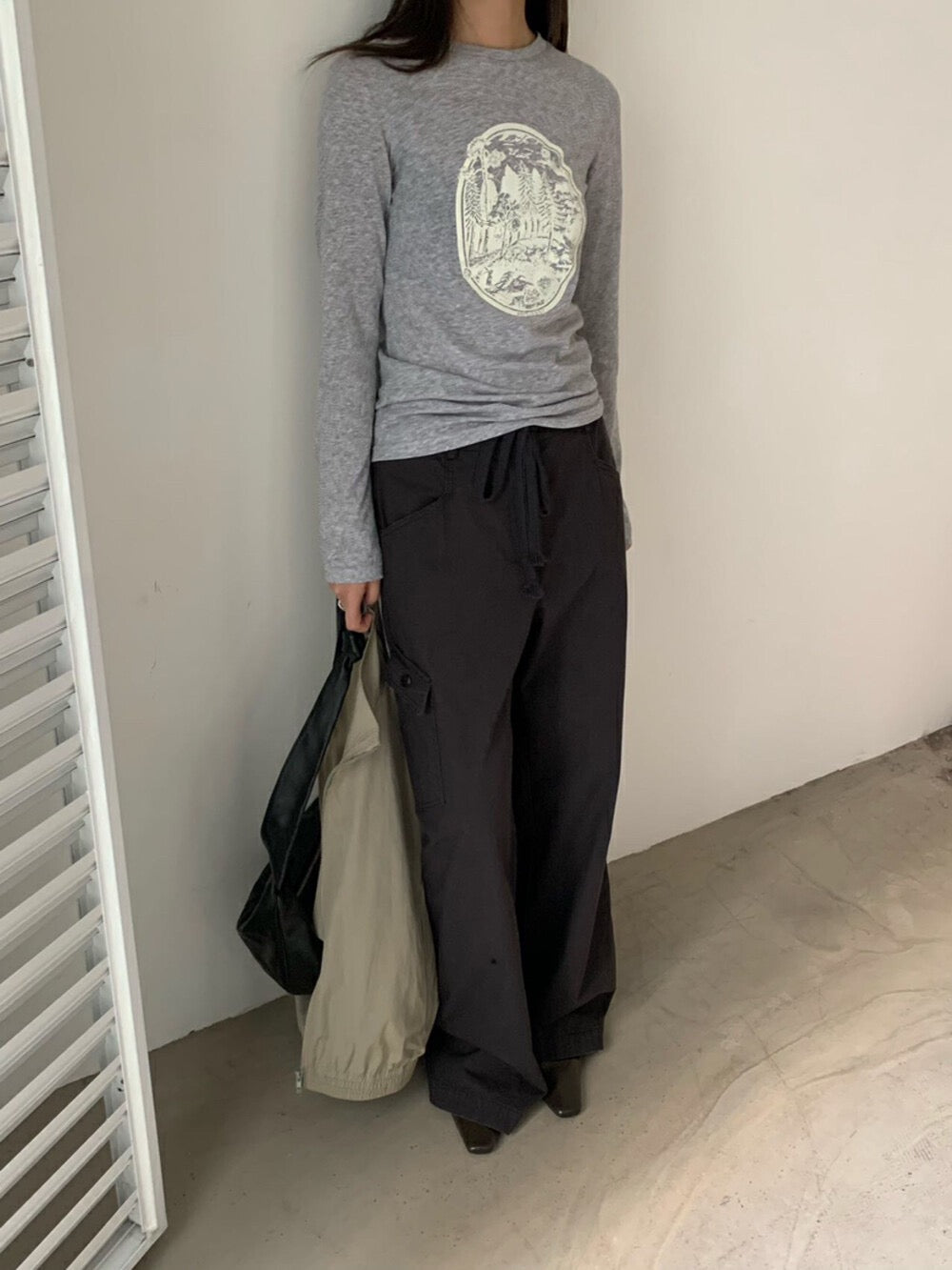 復古印花長袖T恤