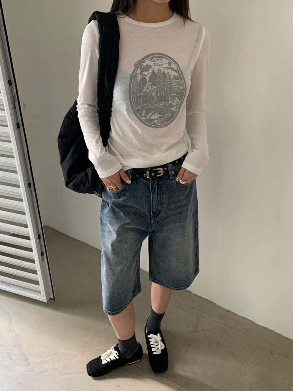 復古印花長袖T恤