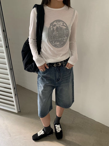 復古印花長袖T恤