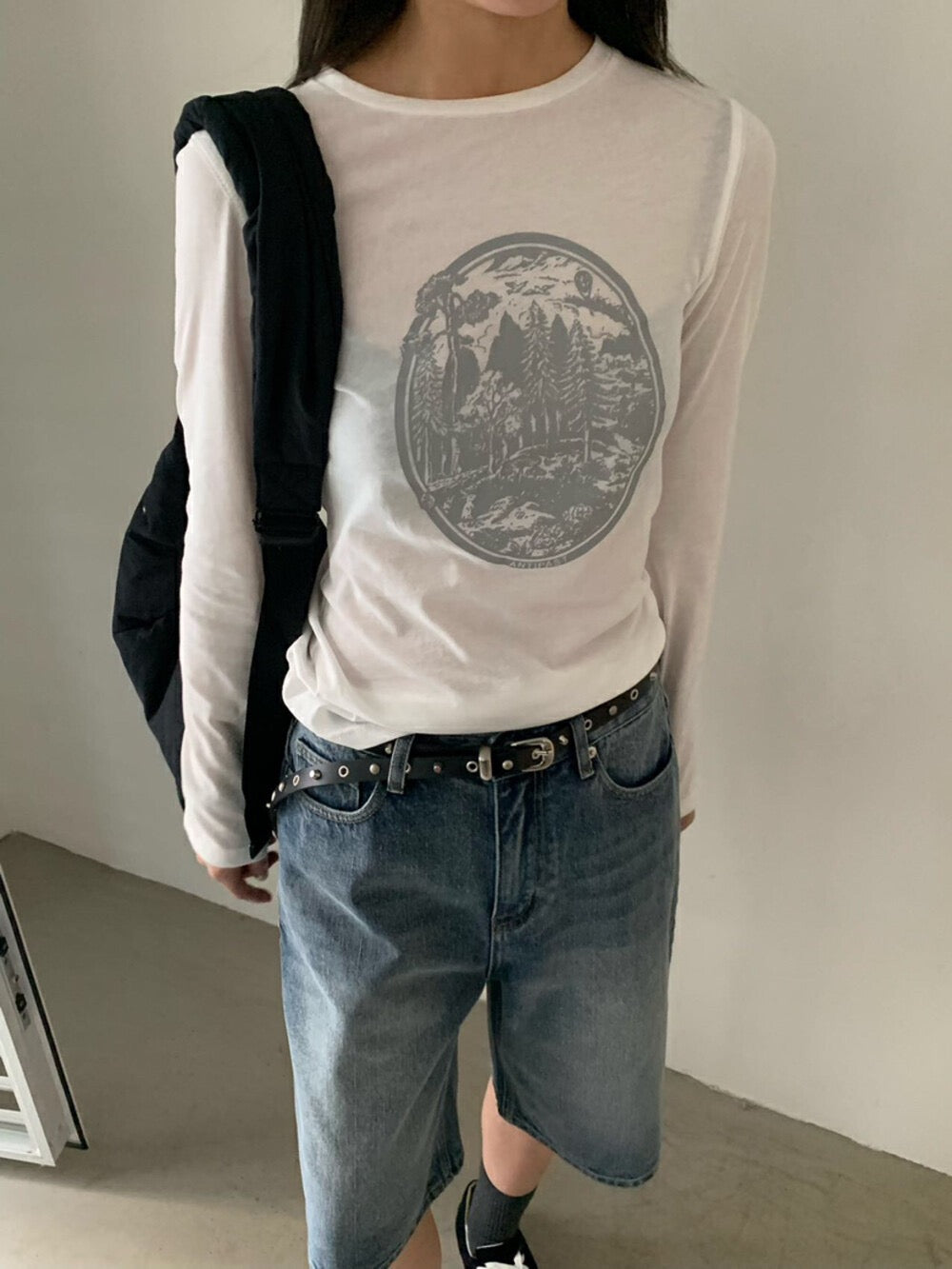 復古印花長袖T恤