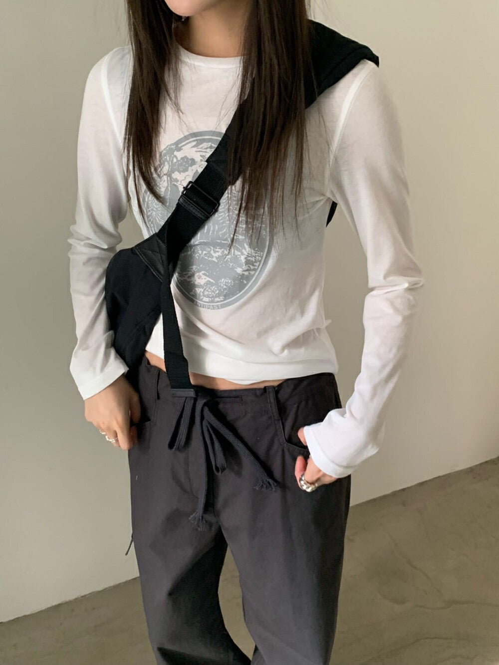 復古印花長袖T恤