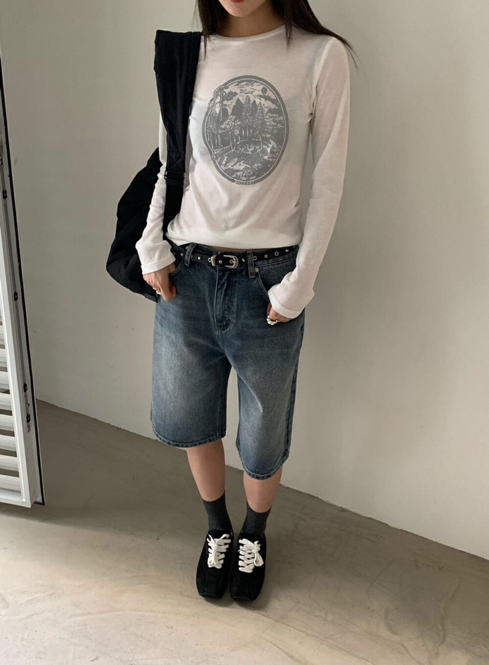 復古印花長袖T恤