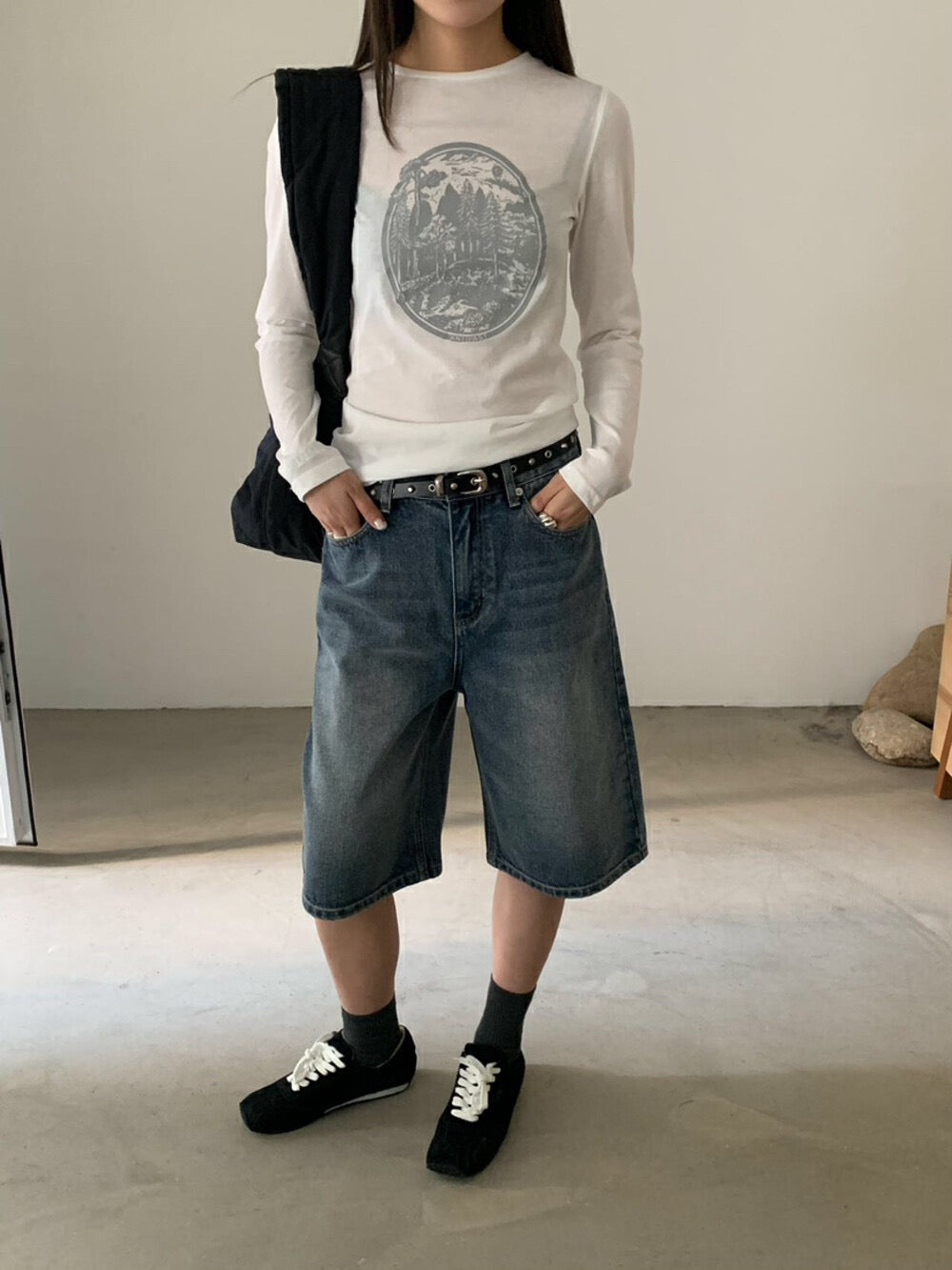 復古印花長袖T恤