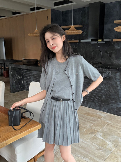 ニットカーディガン+ニットベストワンピースセット