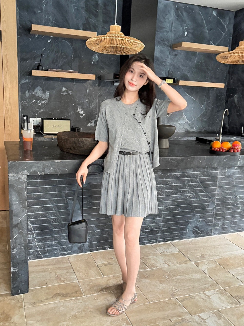 ニットカーディガン+ニットベストワンピースセット