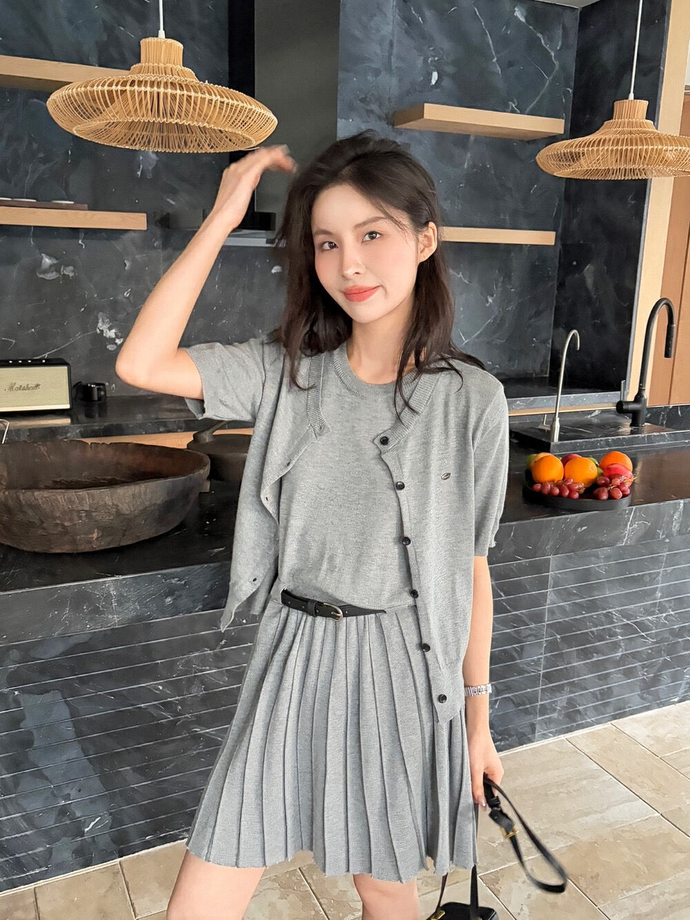 ニットカーディガン+ニットベストワンピースセット