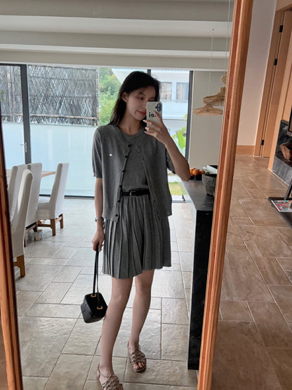 ニットカーディガン+ニットベストワンピースセット