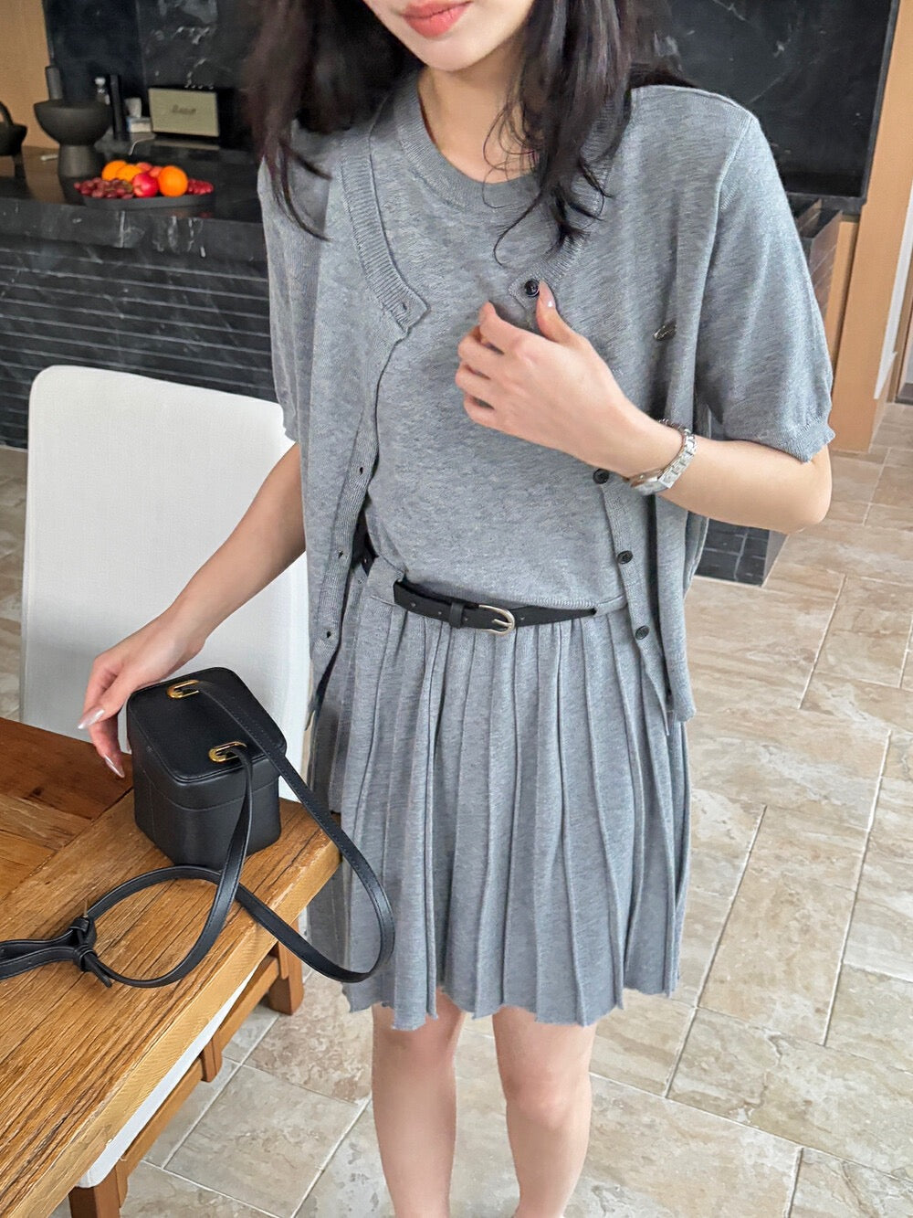 ニットカーディガン+ニットベストワンピースセット