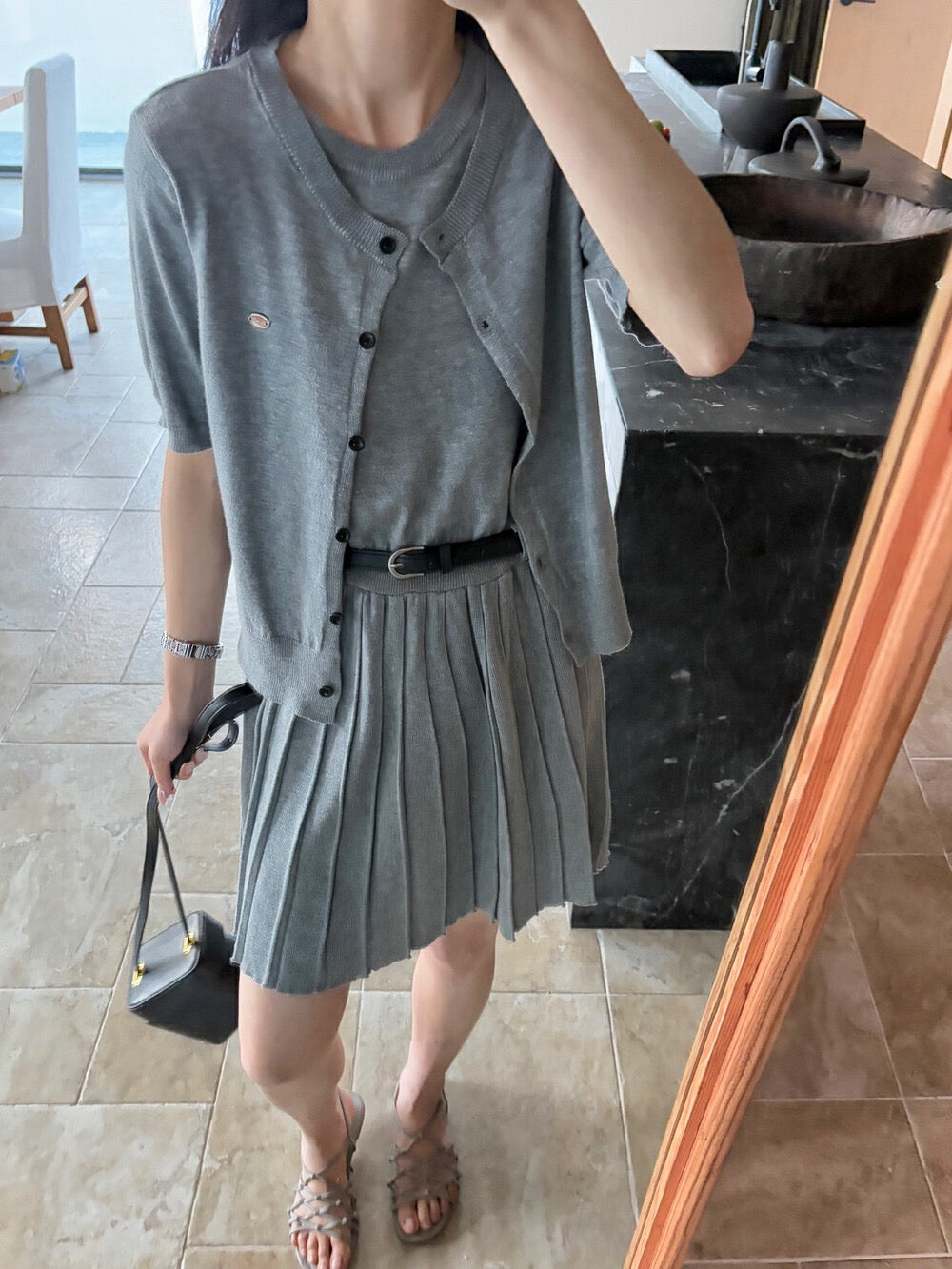 ニットカーディガン+ニットベストワンピースセット