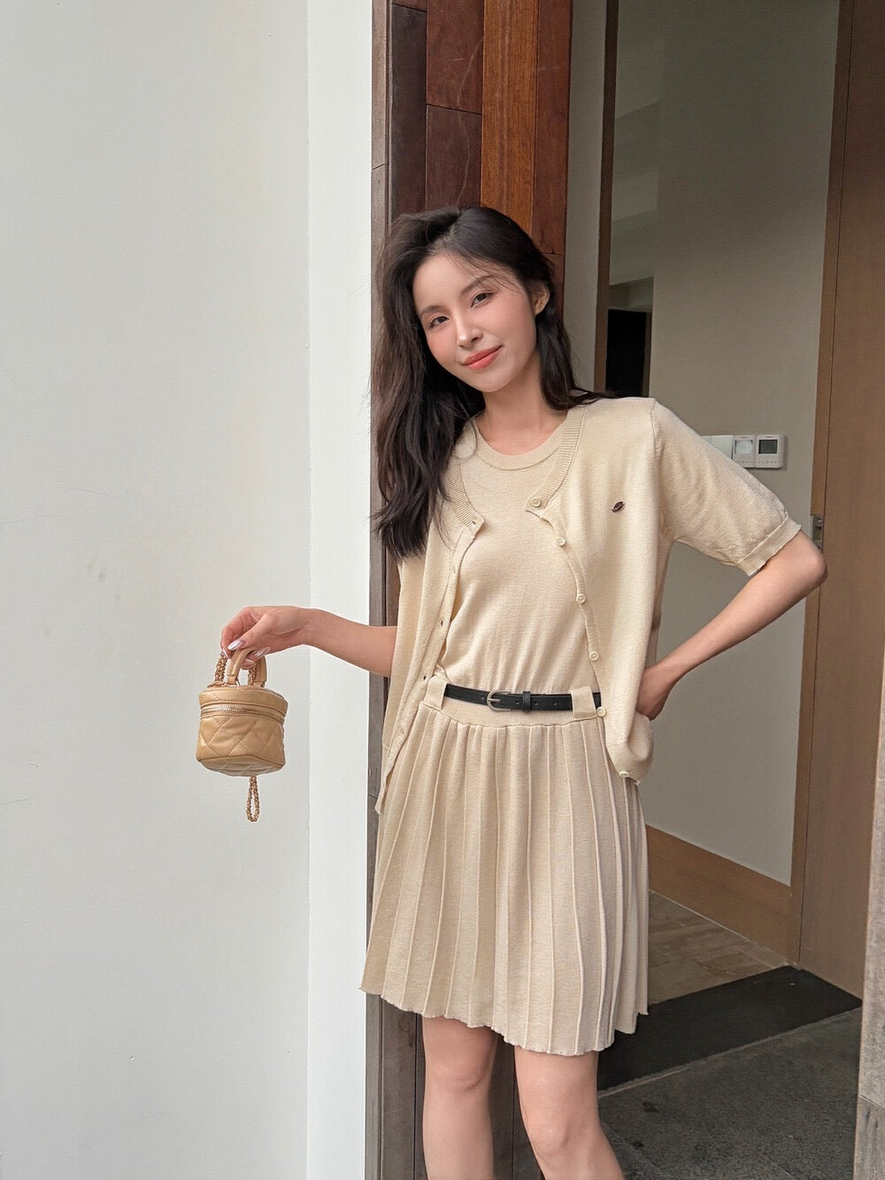 ニットカーディガン+ニットベストワンピースセット