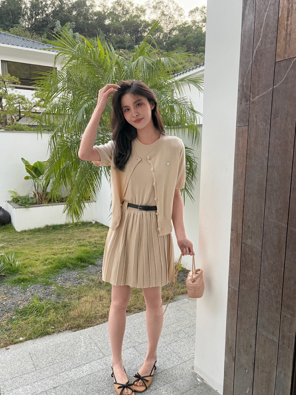 ニットカーディガン+ニットベストワンピースセット