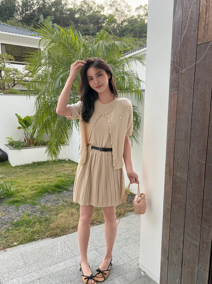 ニットカーディガン+ニットベストワンピースセット