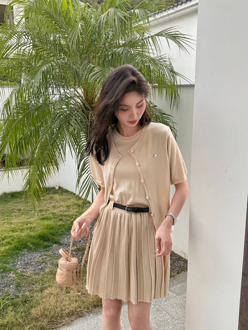 ニットカーディガン+ニットベストワンピースセット