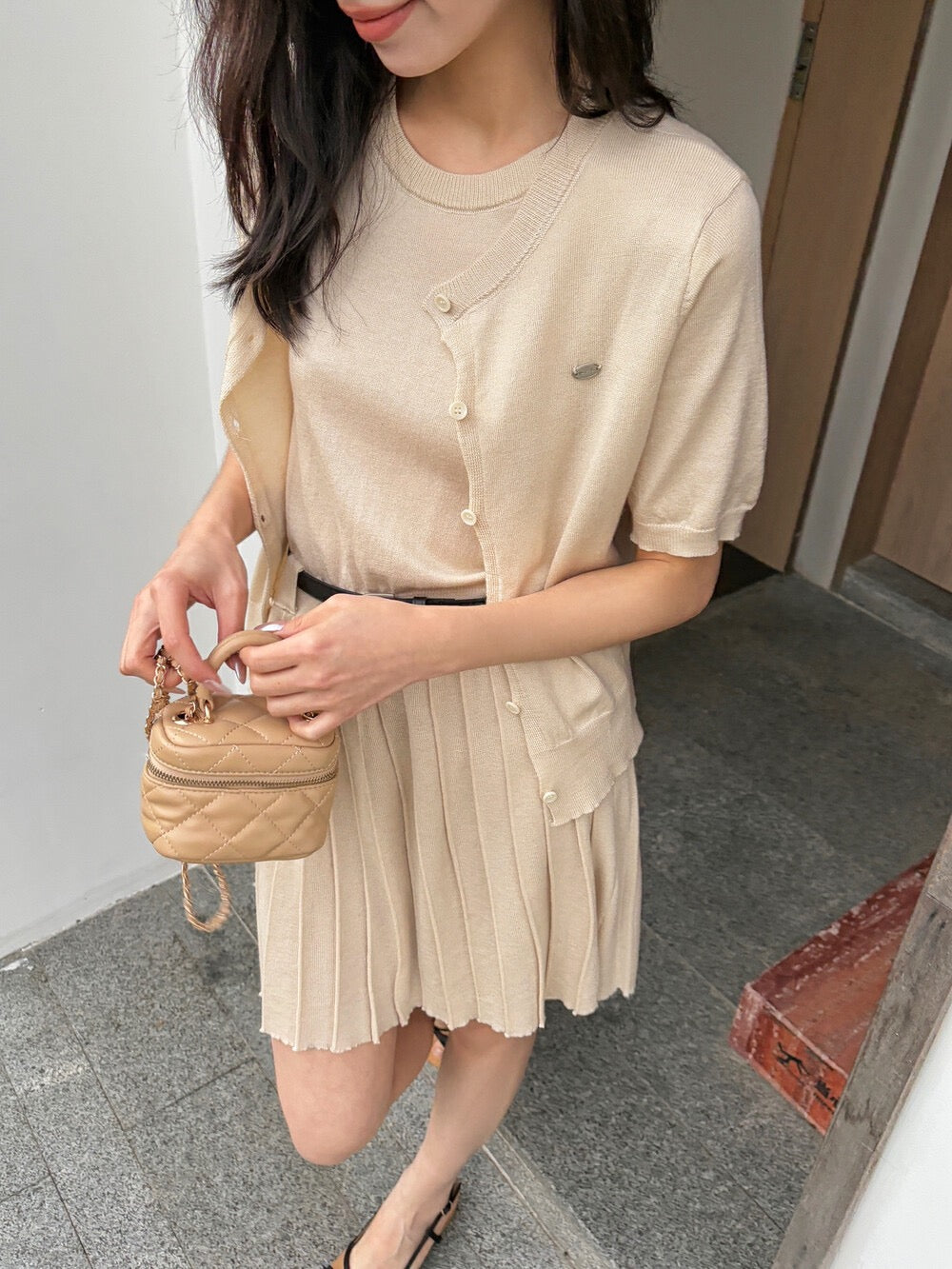 ニットカーディガン+ニットベストワンピースセット