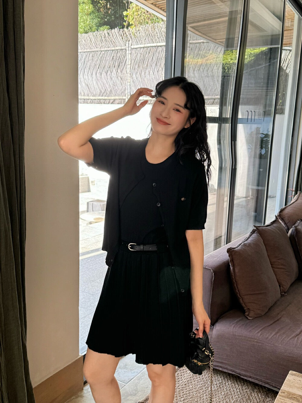 ニットカーディガン+ニットベストワンピースセット