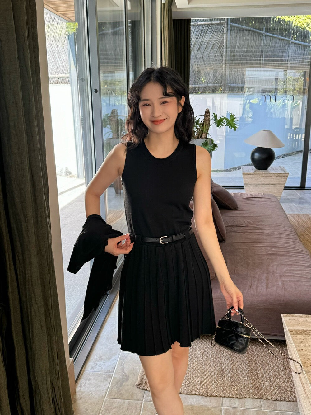 ニットカーディガン+ニットベストワンピースセット