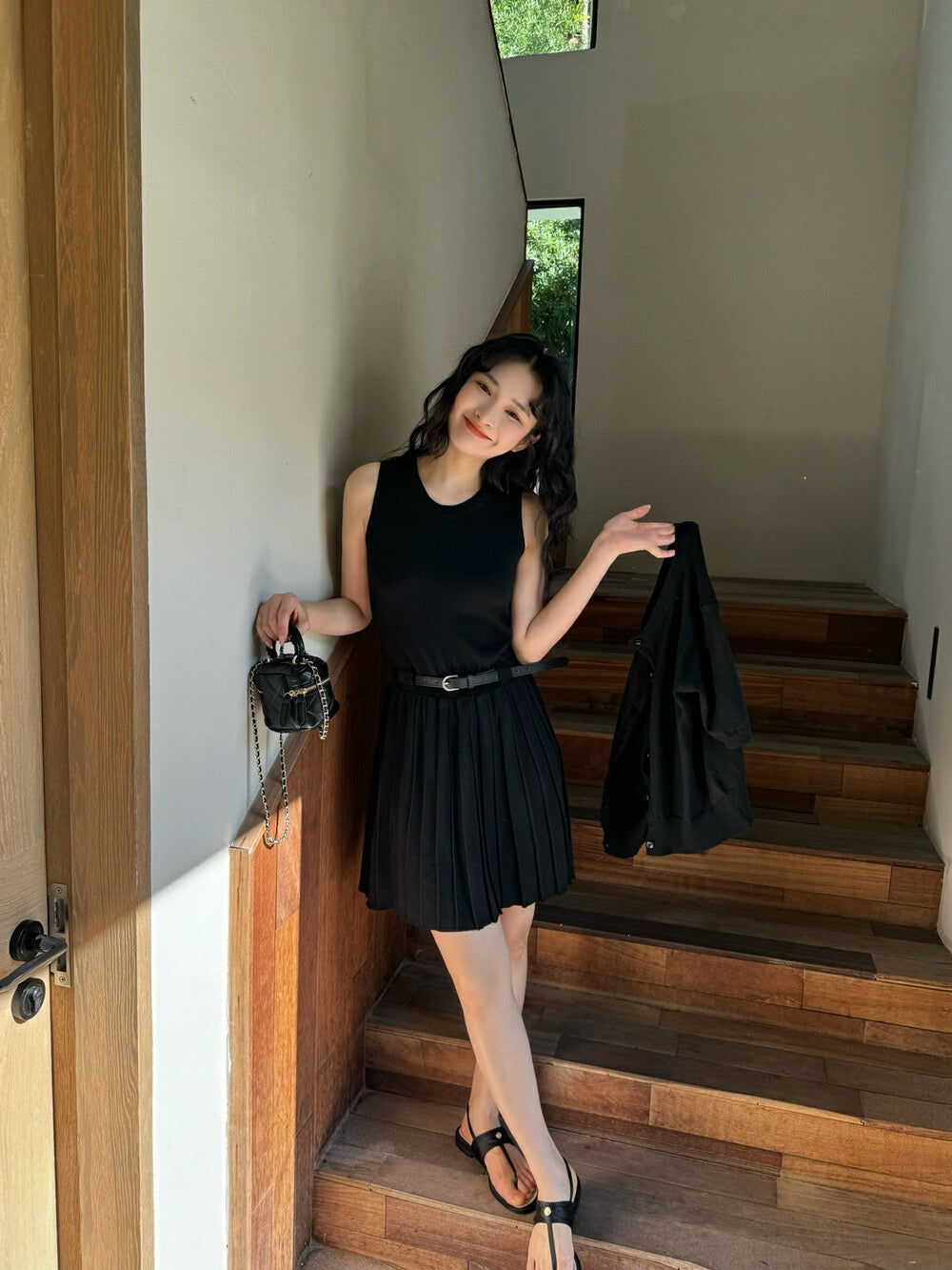 ニットカーディガン+ニットベストワンピースセット