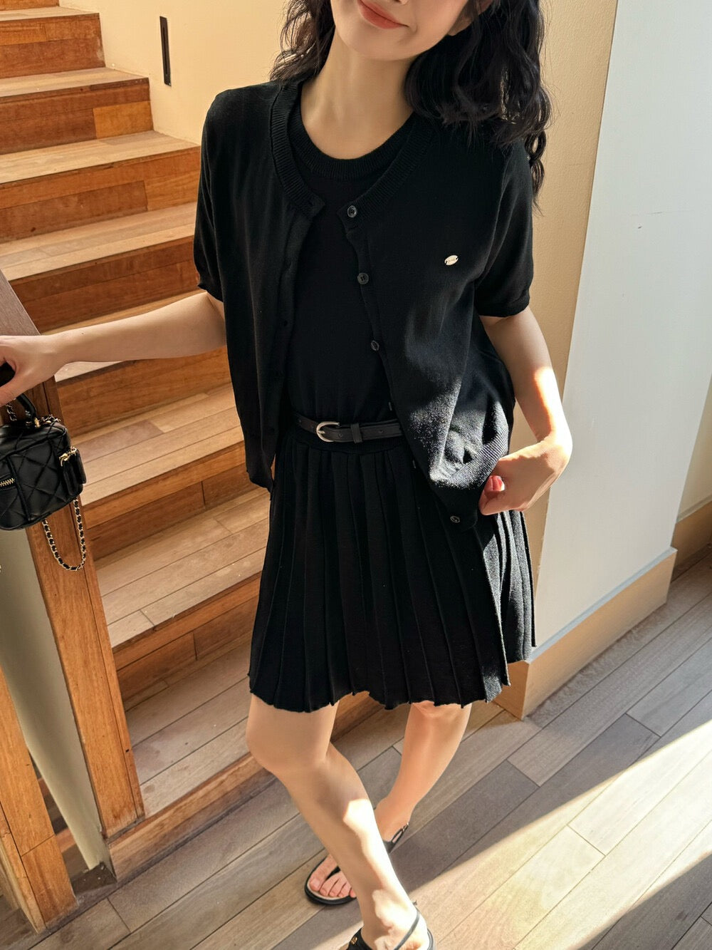 ニットカーディガン+ニットベストワンピースセット