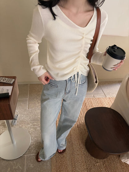 V領抽繩綁帶針織top