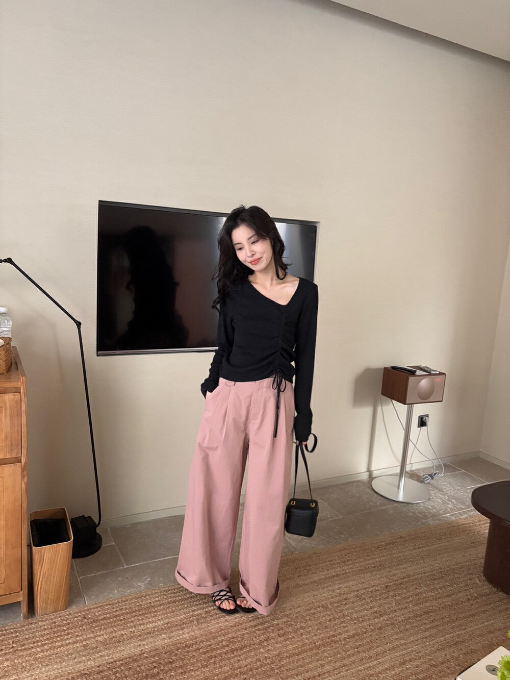 V領抽繩綁帶針織top