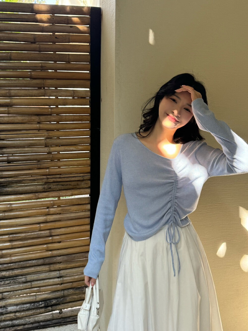 V領抽繩綁帶針織top