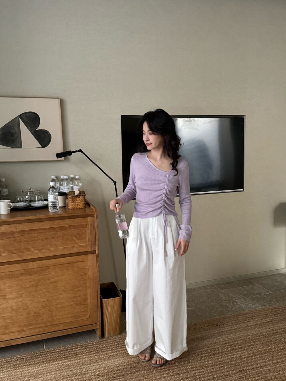 V領抽繩綁帶針織top