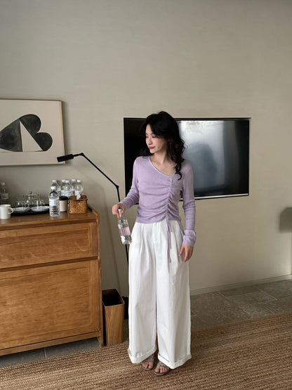 V領抽繩綁帶針織top