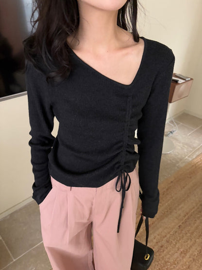 V領抽繩綁帶針織top