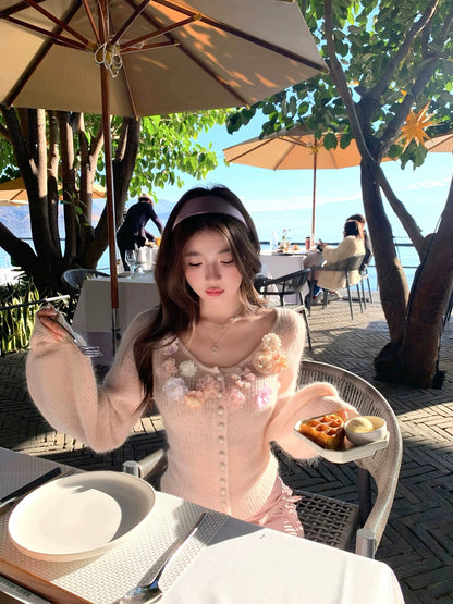 甜美花朵針織開衫