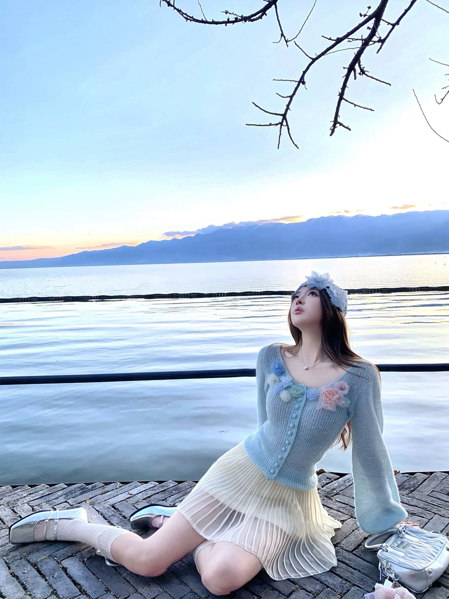 甜美花朵針織開衫