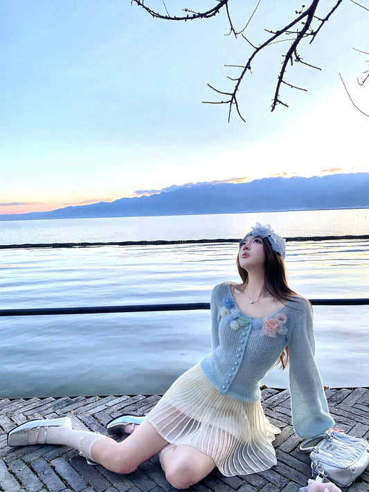 甜美花朵針織開衫