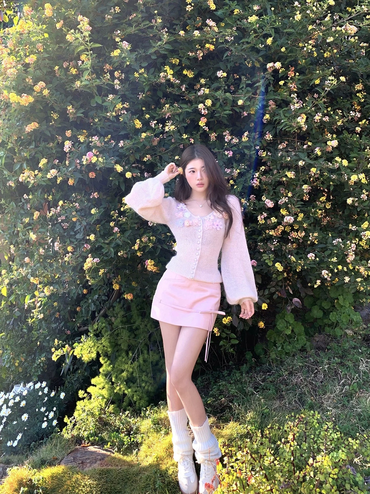 甜美花朵針織開衫